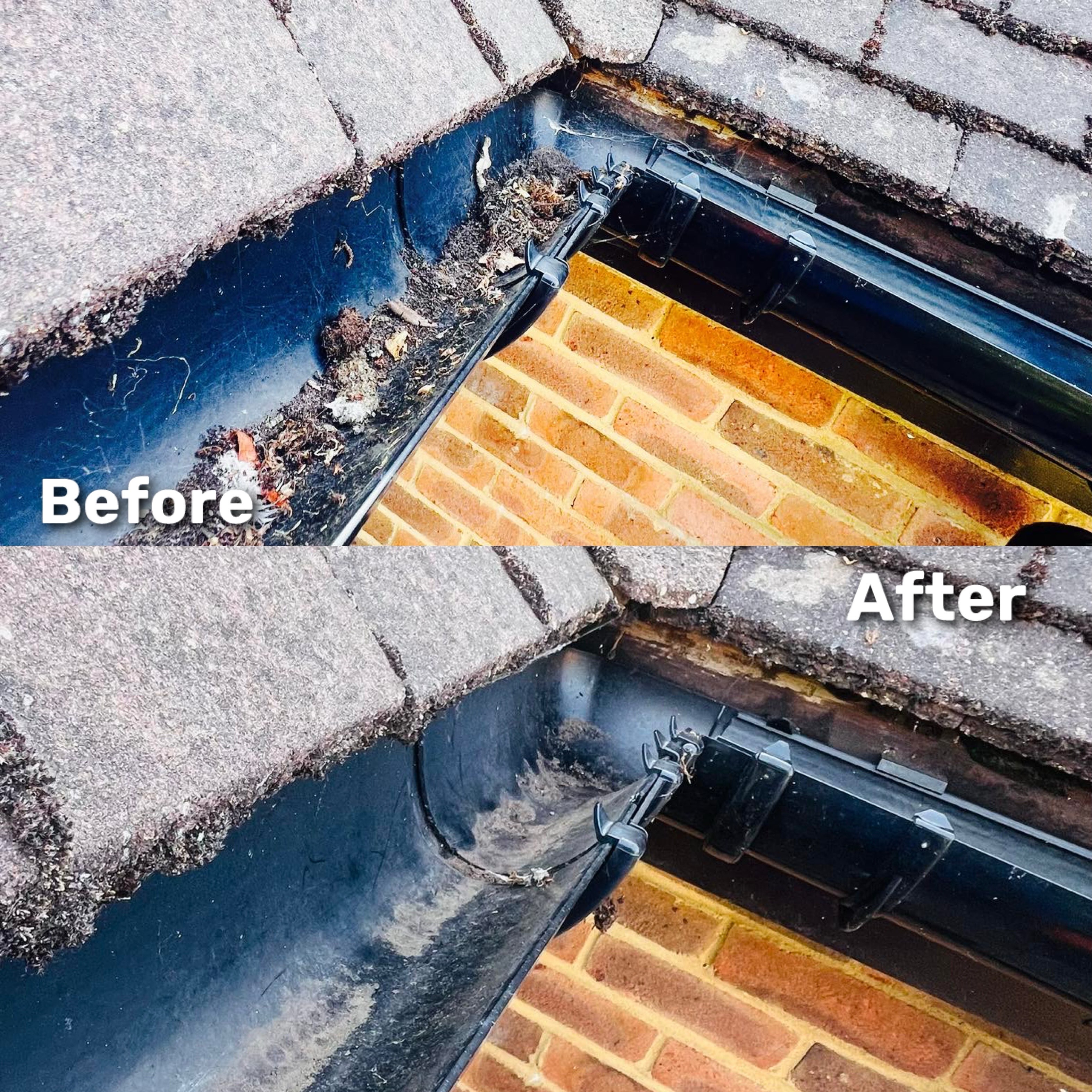 Gutter cleaning before and after